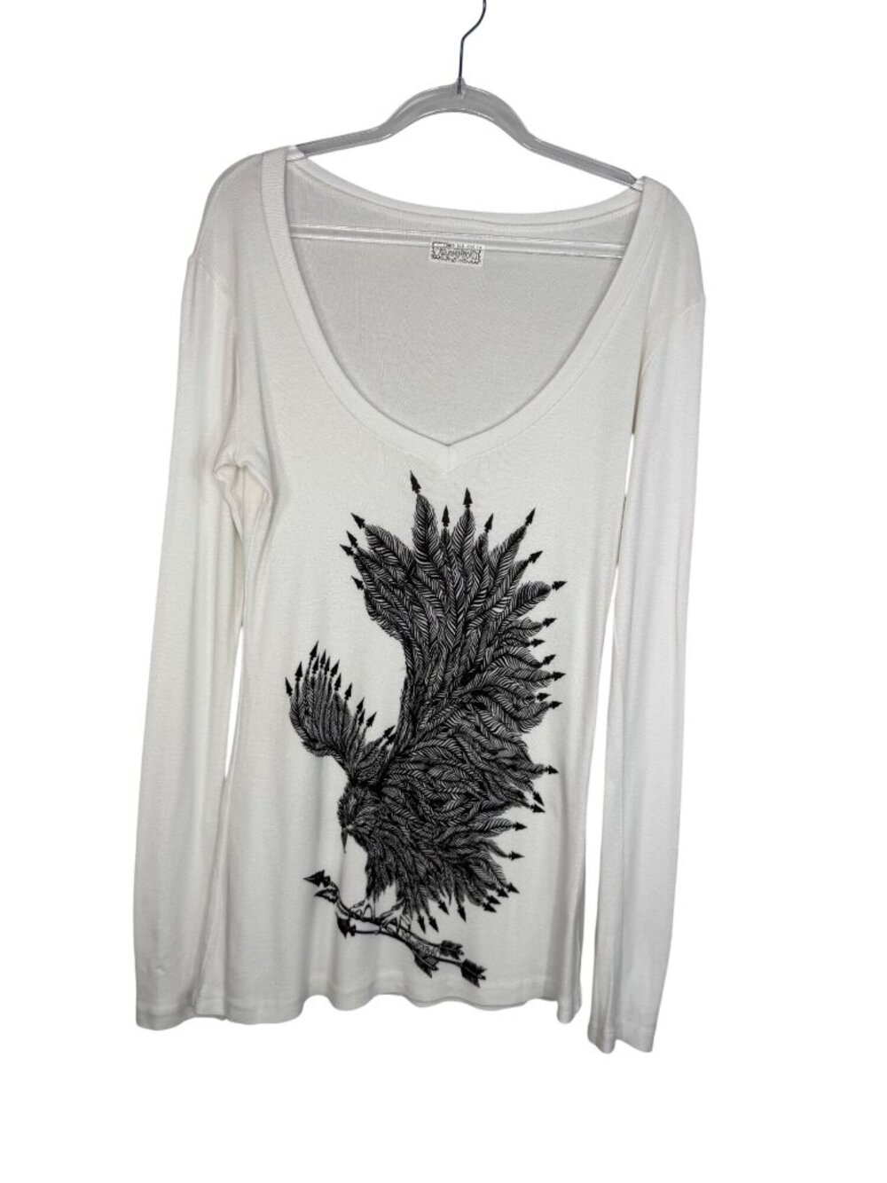Lauren Moshi Eagle with Arrow Feathers Long Sleeve T-Shirt in White Size Medium